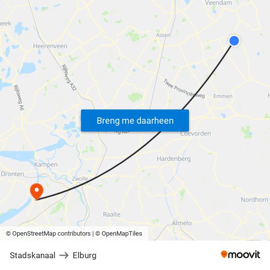 Stadskanaal to Elburg map