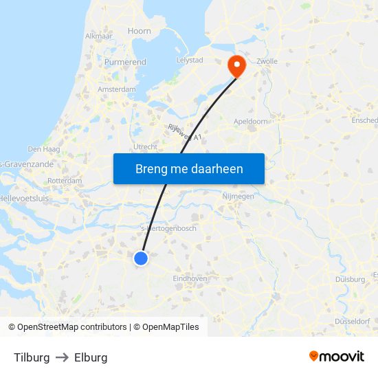 Tilburg to Elburg map