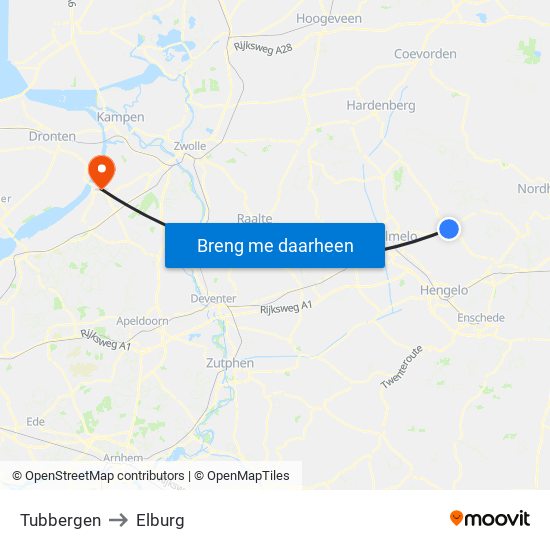 Tubbergen to Elburg map
