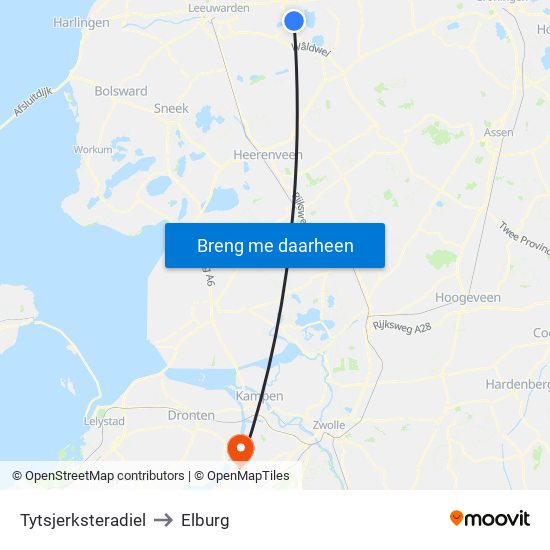 Tytsjerksteradiel to Elburg map