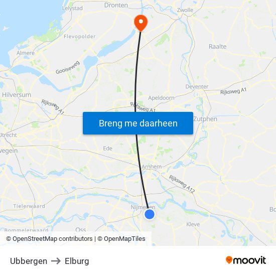 Ubbergen to Elburg map