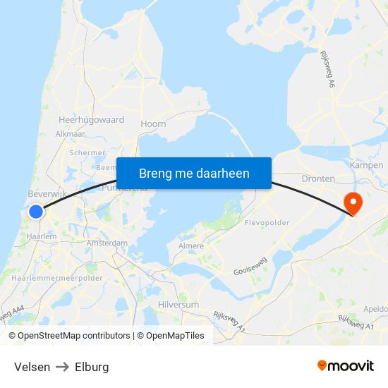 Velsen to Elburg map