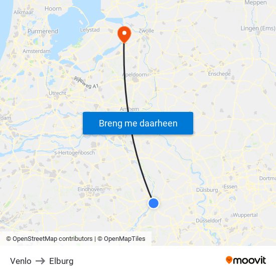 Venlo to Elburg map