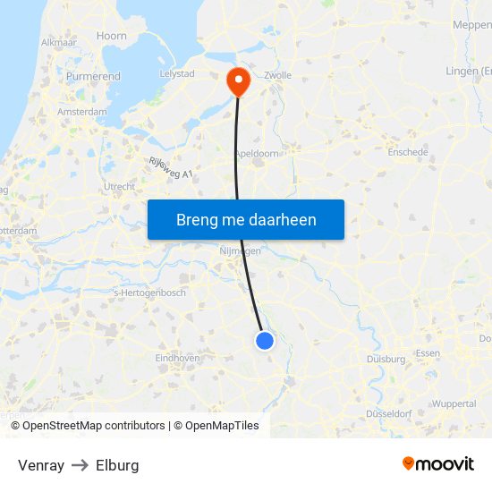 Venray to Elburg map