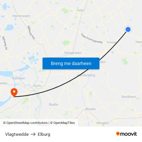 Vlagtwedde to Elburg map