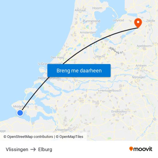 Vlissingen to Elburg map