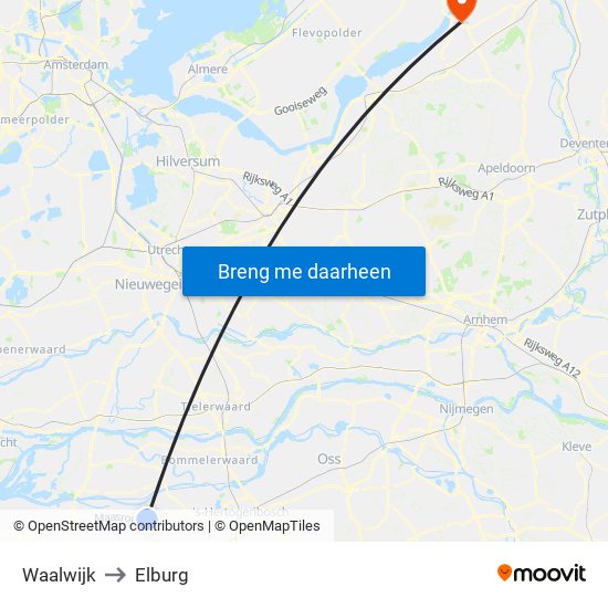 Waalwijk to Elburg map