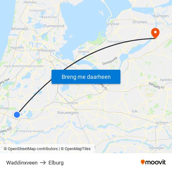 Waddinxveen to Elburg map