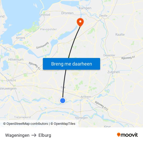 Wageningen to Elburg map