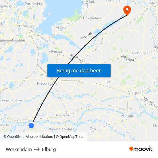 Werkendam to Elburg map