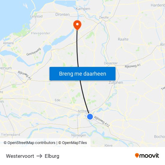 Westervoort to Elburg map