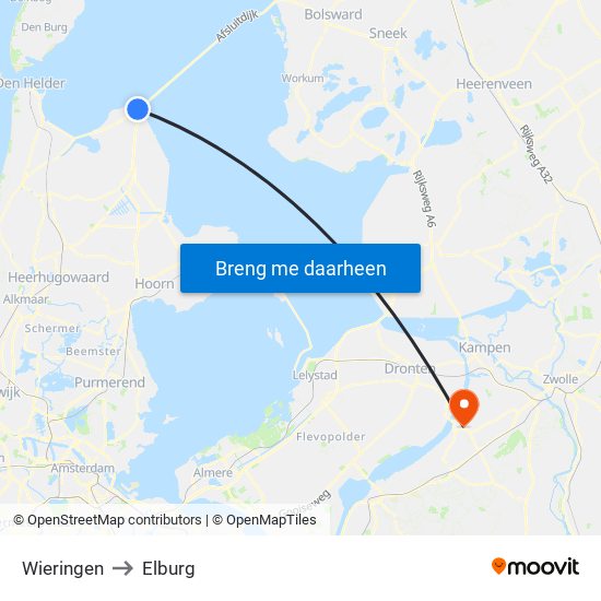 Wieringen to Elburg map