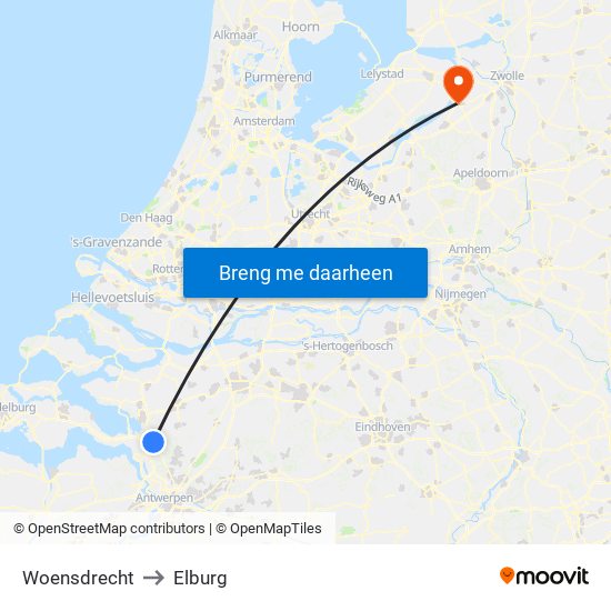 Woensdrecht to Elburg map