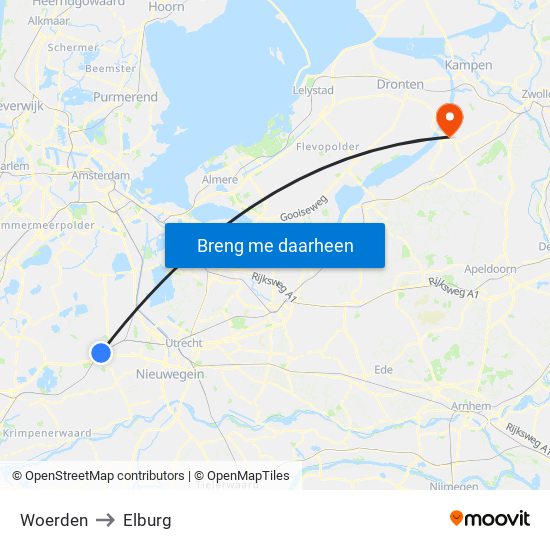 Woerden to Elburg map