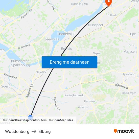 Woudenberg to Elburg map