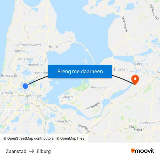 Zaanstad to Elburg map
