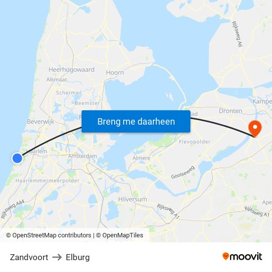 Zandvoort to Elburg map