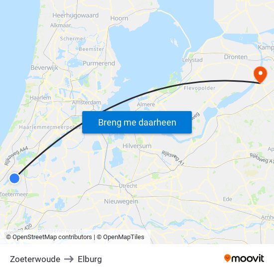 Zoeterwoude to Elburg map