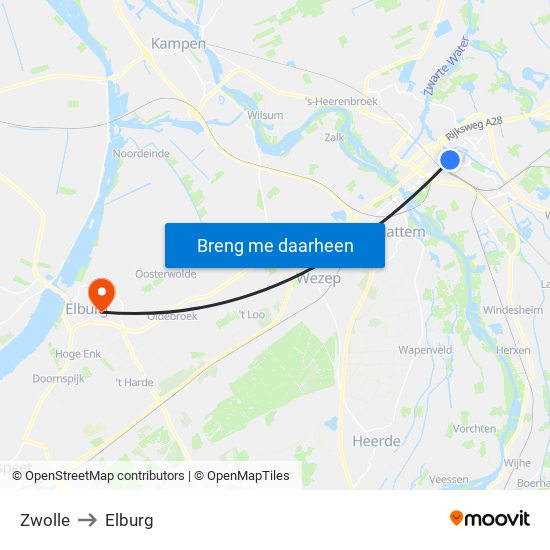 Zwolle to Elburg map