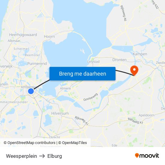 Weesperplein to Elburg map