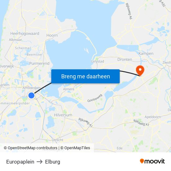 Europaplein to Elburg map