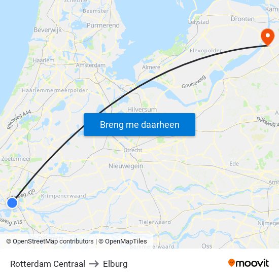 Rotterdam Centraal to Elburg map