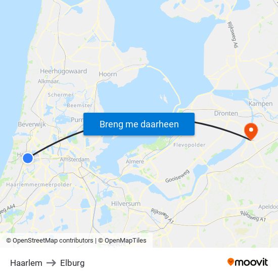 Haarlem to Elburg map