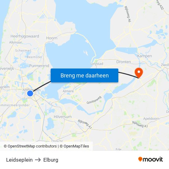 Leidseplein to Elburg map