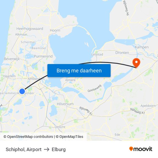 Schiphol, Airport to Elburg map