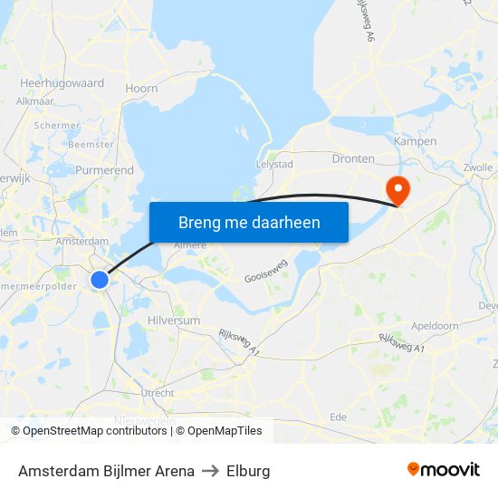 Amsterdam Bijlmer Arena to Elburg map