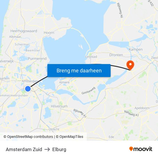 Amsterdam Zuid to Elburg map