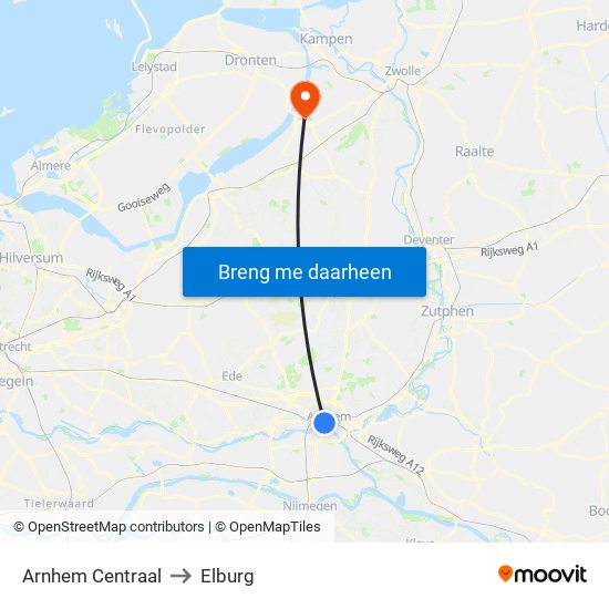Arnhem Centraal to Elburg map