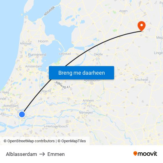 Alblasserdam to Emmen map