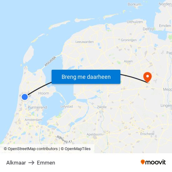 Alkmaar to Emmen map