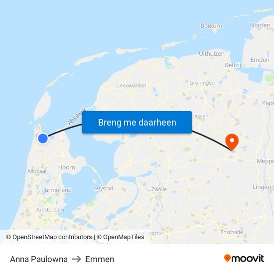 Anna Paulowna to Emmen map