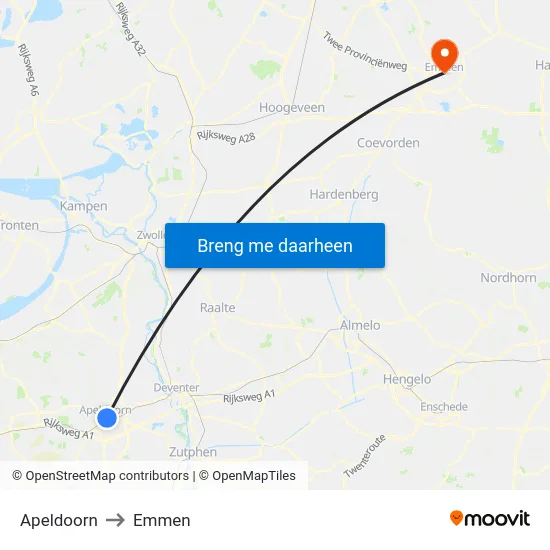 Apeldoorn to Emmen map
