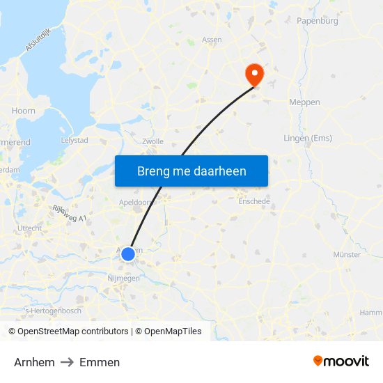 Arnhem to Emmen map