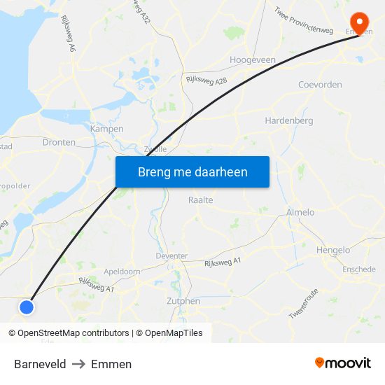 Barneveld to Emmen map