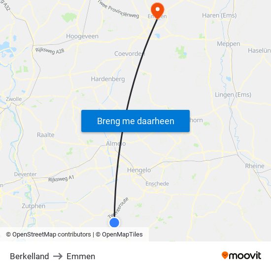 Berkelland to Emmen map