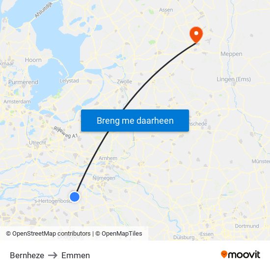 Bernheze to Emmen map