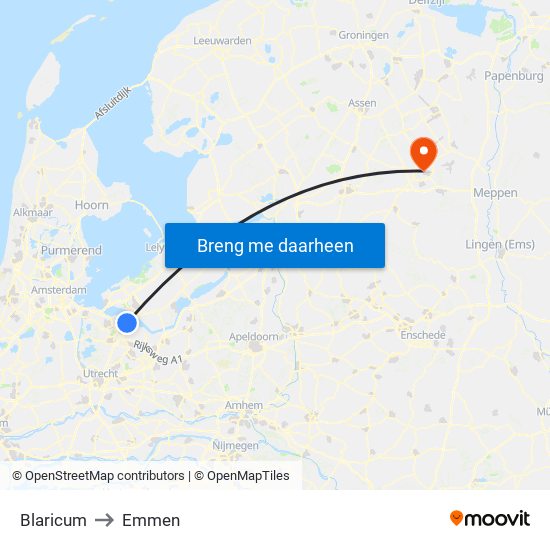 Blaricum to Emmen map