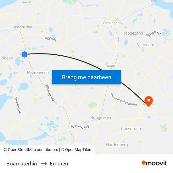 Boarnsterhim to Emmen map