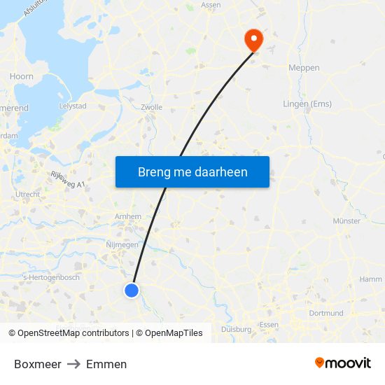 Boxmeer to Emmen map