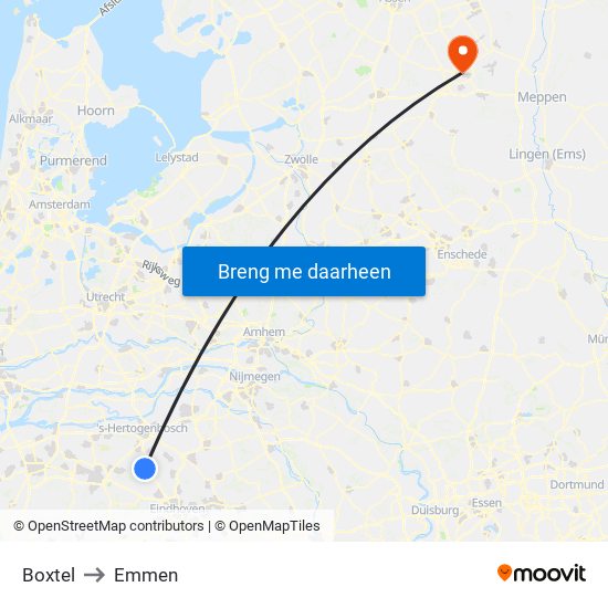 Boxtel to Emmen map
