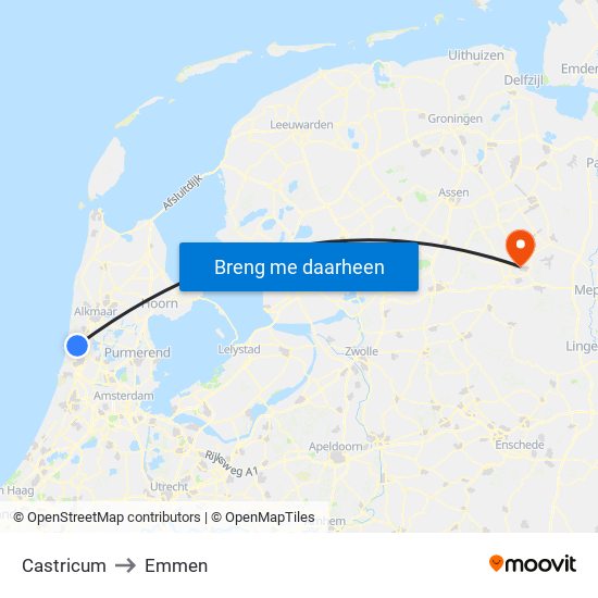 Castricum to Emmen map