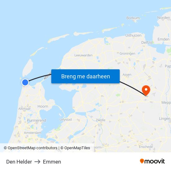 Den Helder to Emmen map