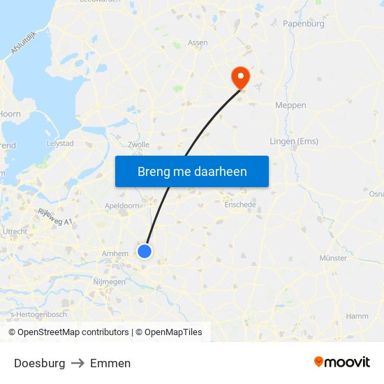 Doesburg to Emmen map