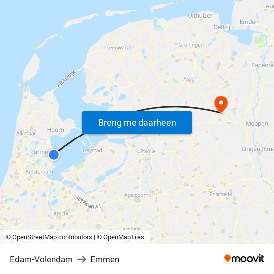 Edam-Volendam to Emmen map