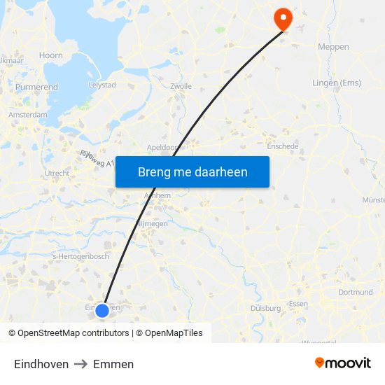 Eindhoven to Emmen map
