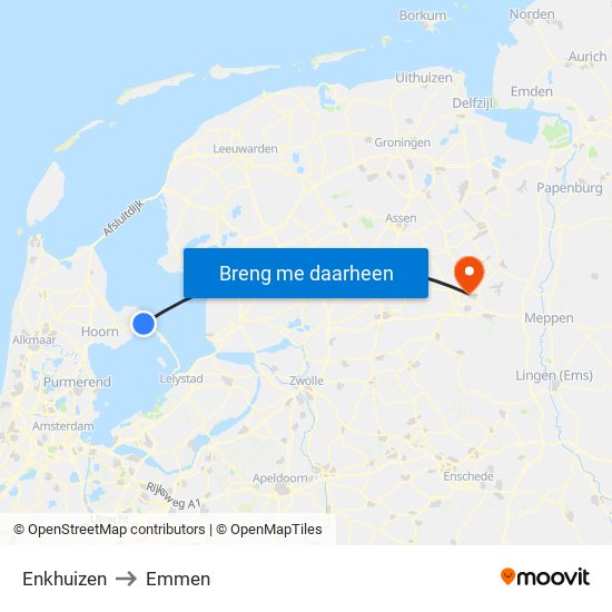 Enkhuizen to Emmen map